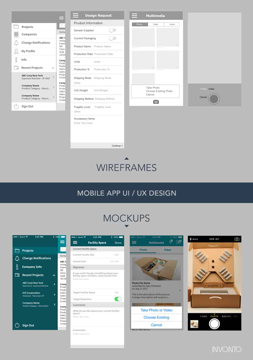 mobile app development guide: UI / UX Design wireframes and mockups