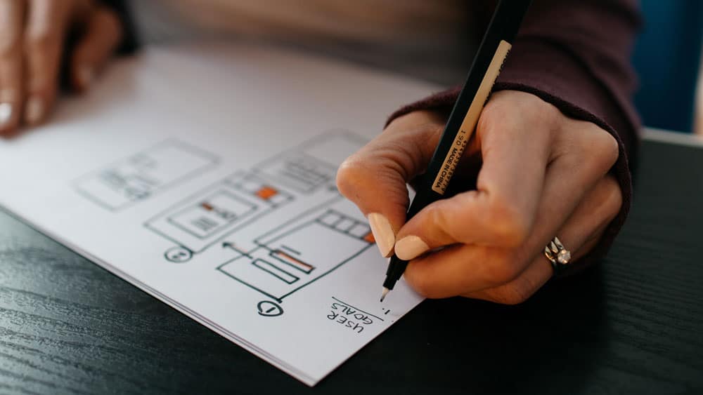 how to create an app, Female UI designer sketching wireframes in app development process